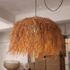 Retro wabi-sabi style bedroom bedside straw art lamp