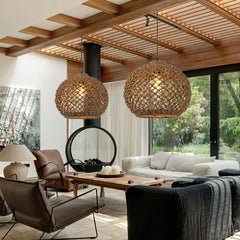 Boho style hollow braided pendant light