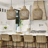 Bohemian style Straw rope hollow pendant light