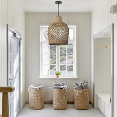 Bohemian style Straw rope hollow pendant light