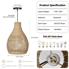 Kettle Style Hemp Rope Braided Handmade Pendant Light