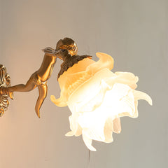 Putti Statuettes Brass Wall Lamp