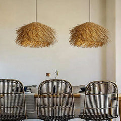 Japanese Wabi-Sabi Rattan Living Room Chandelier Retro Straw Lamp