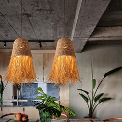Pastoral style creative raffia straw hanging light shade