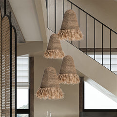 Pastoral style creative raffia straw hanging light shade