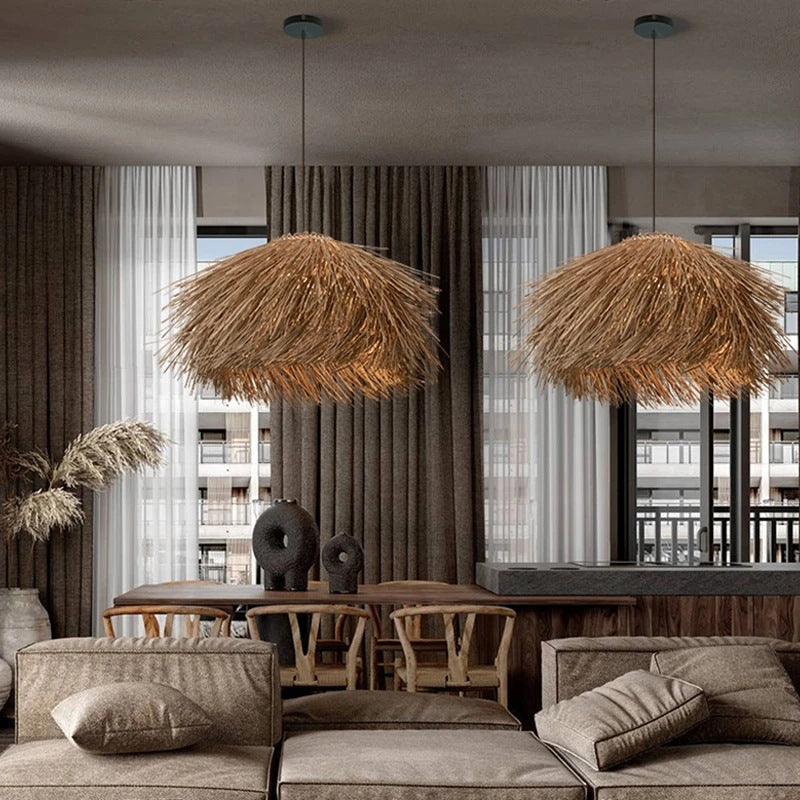 Japanese Style Vintage Grass Light Chandelier Rattan Pendant Light