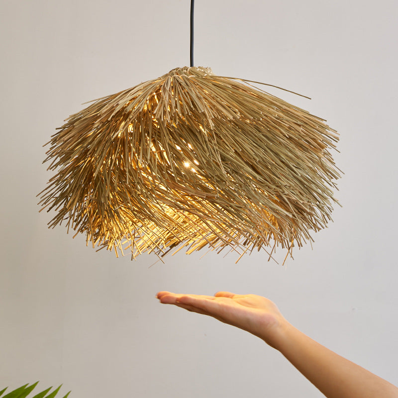 Japanese Wabi-Sabi Rattan Living Room Chandelier Retro Straw Lamp