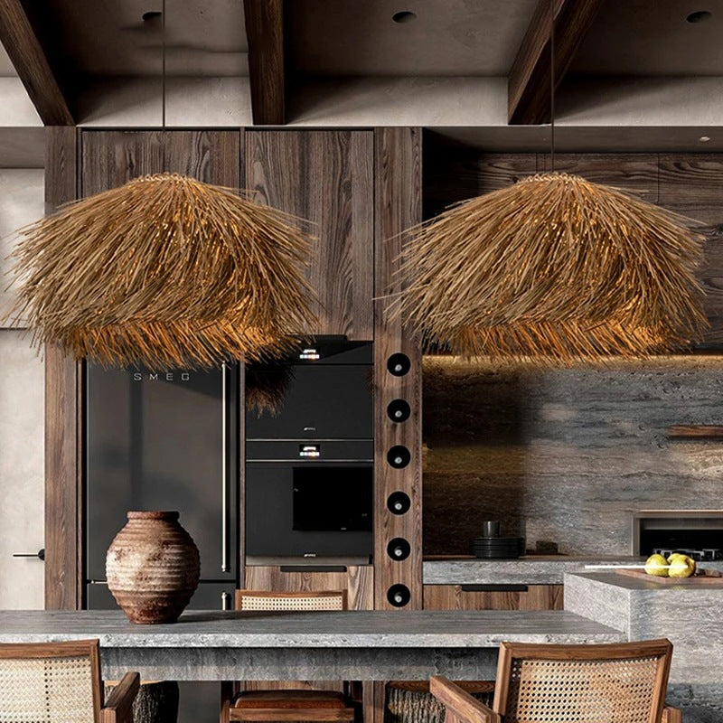 Japanese Style Vintage Grass Light Chandelier Rattan Pendant Light