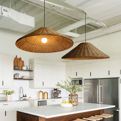Retro Woven Rattan Cone Umbrella Rattan Pendant Light
