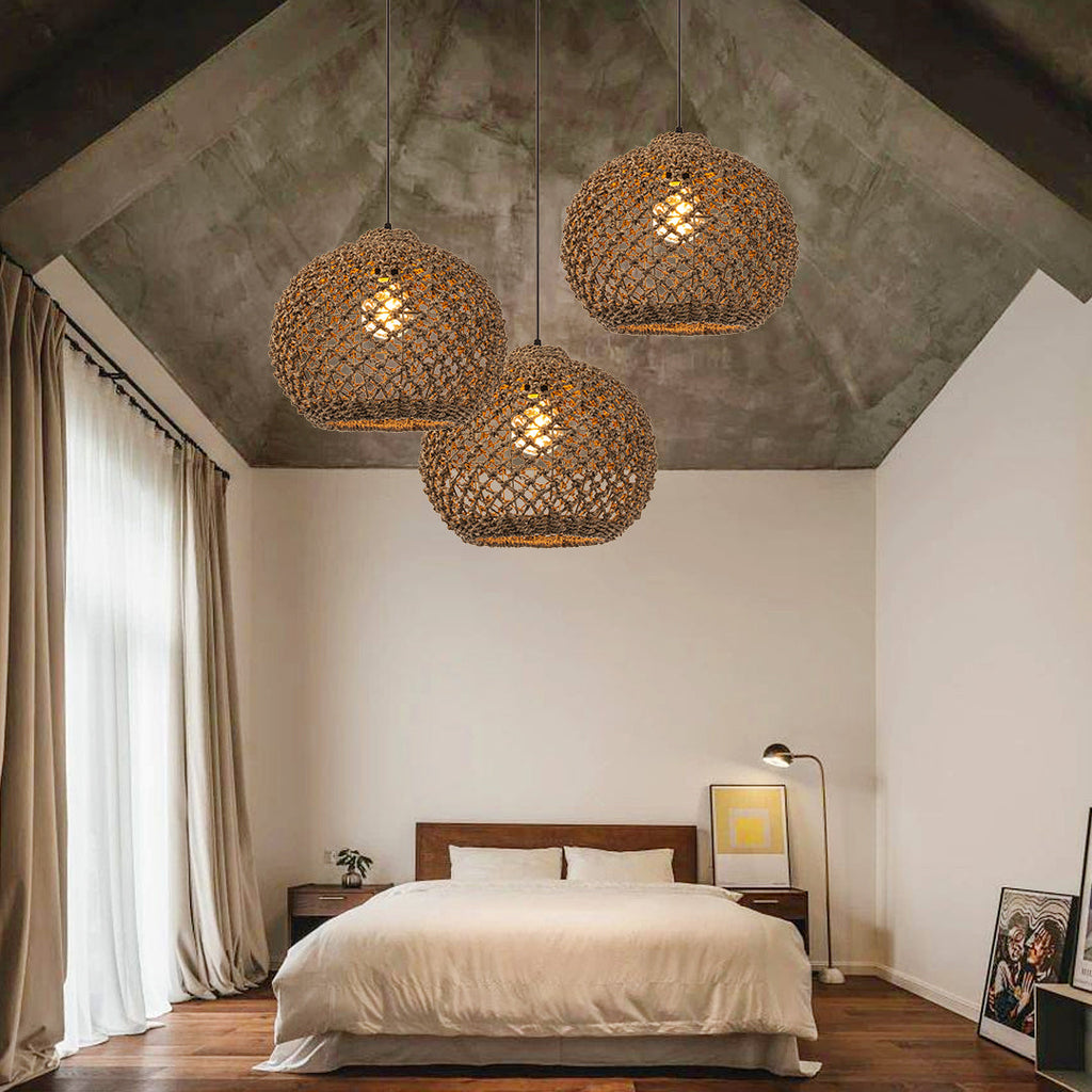Boho style hollow braided pendant light