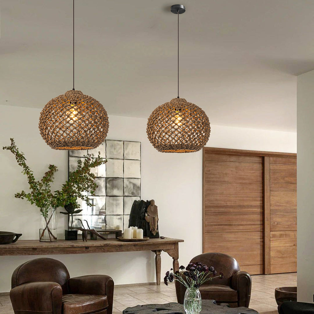 Boho style hollow braided pendant light