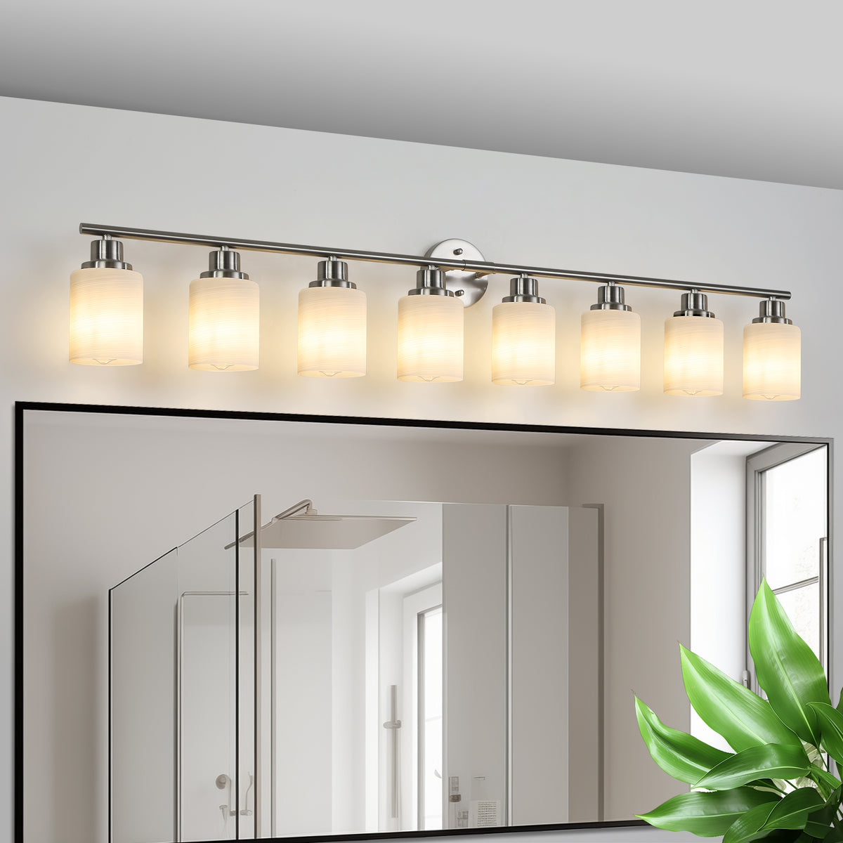 52" Modern Vanity Light - 8-Light Brushed Nickel Sconce