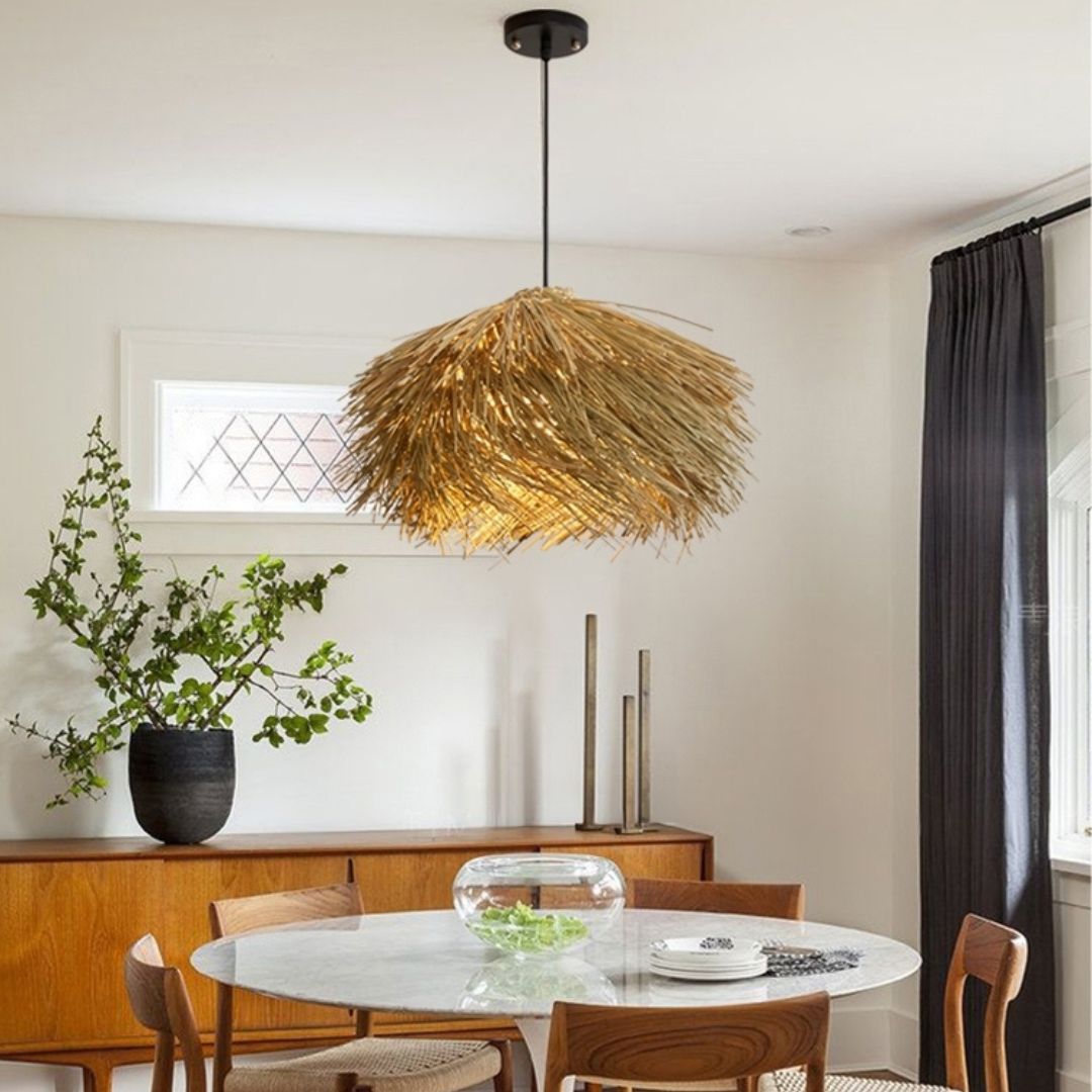 Japanese Wabi-Sabi Rattan Living Room Chandelier Retro Straw Lamp
