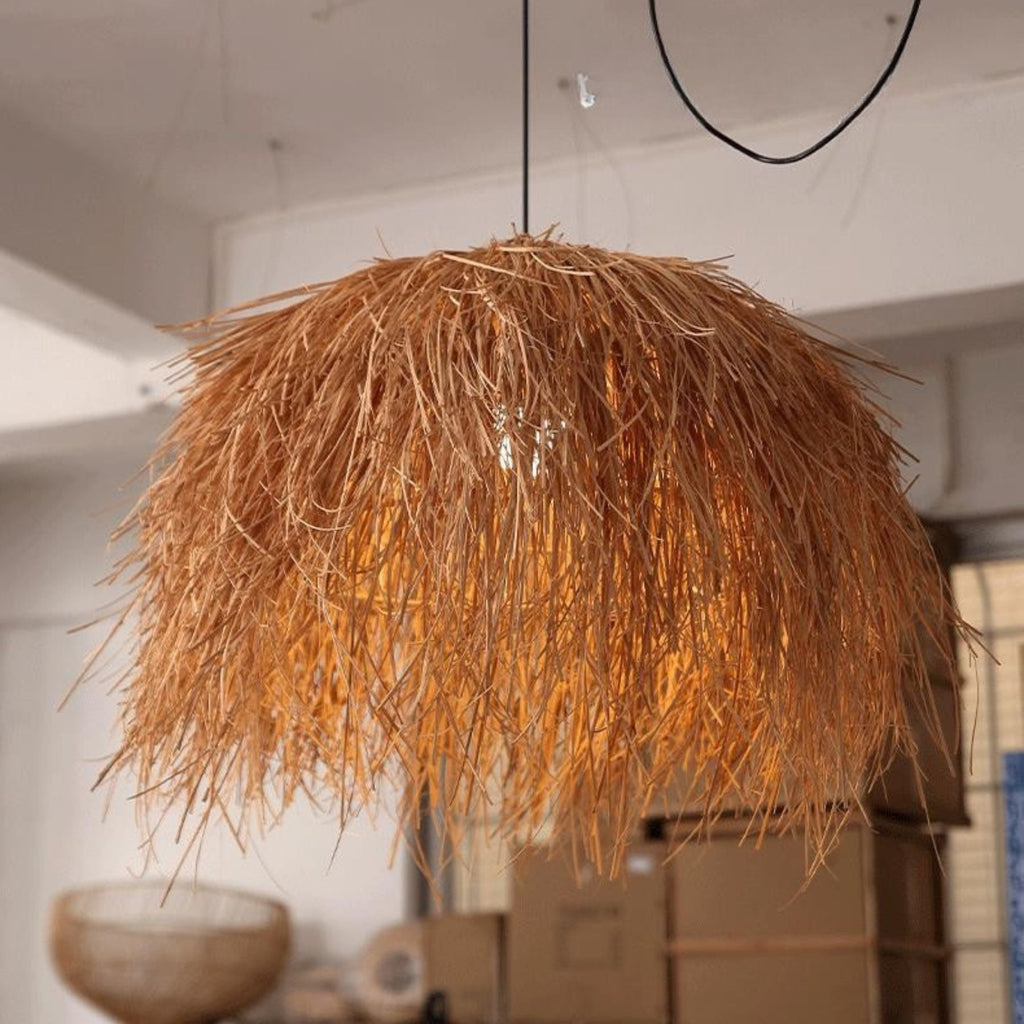Retro wabi-sabi style bedroom bedside straw art lamp