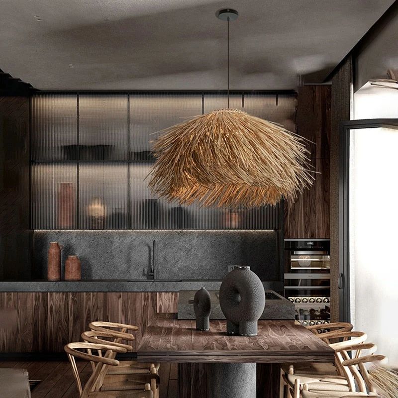Japanese Style Vintage Grass Light Chandelier Rattan Pendant Light