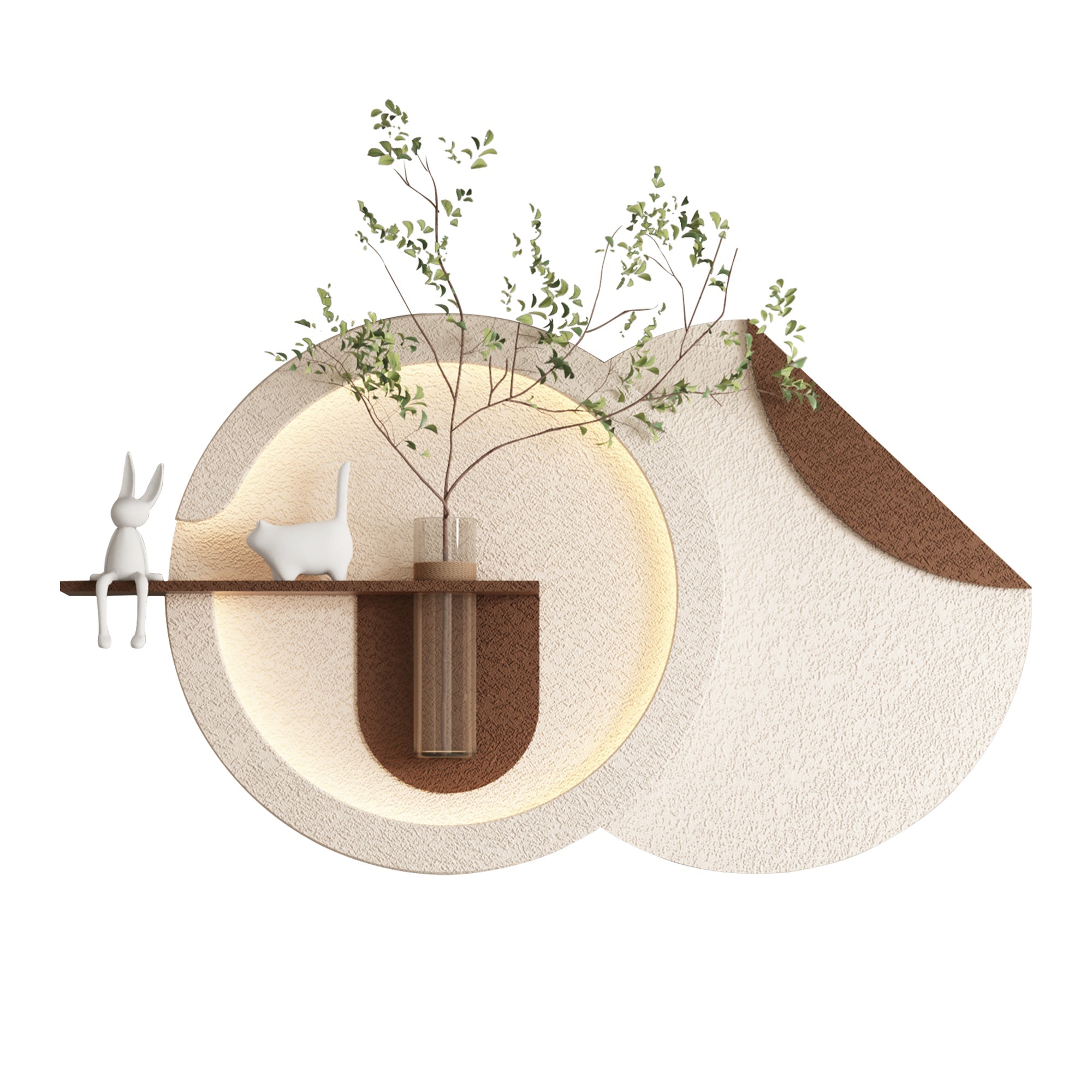 Sandstone LED Wall Decor - Botanical Art with Glass Vase