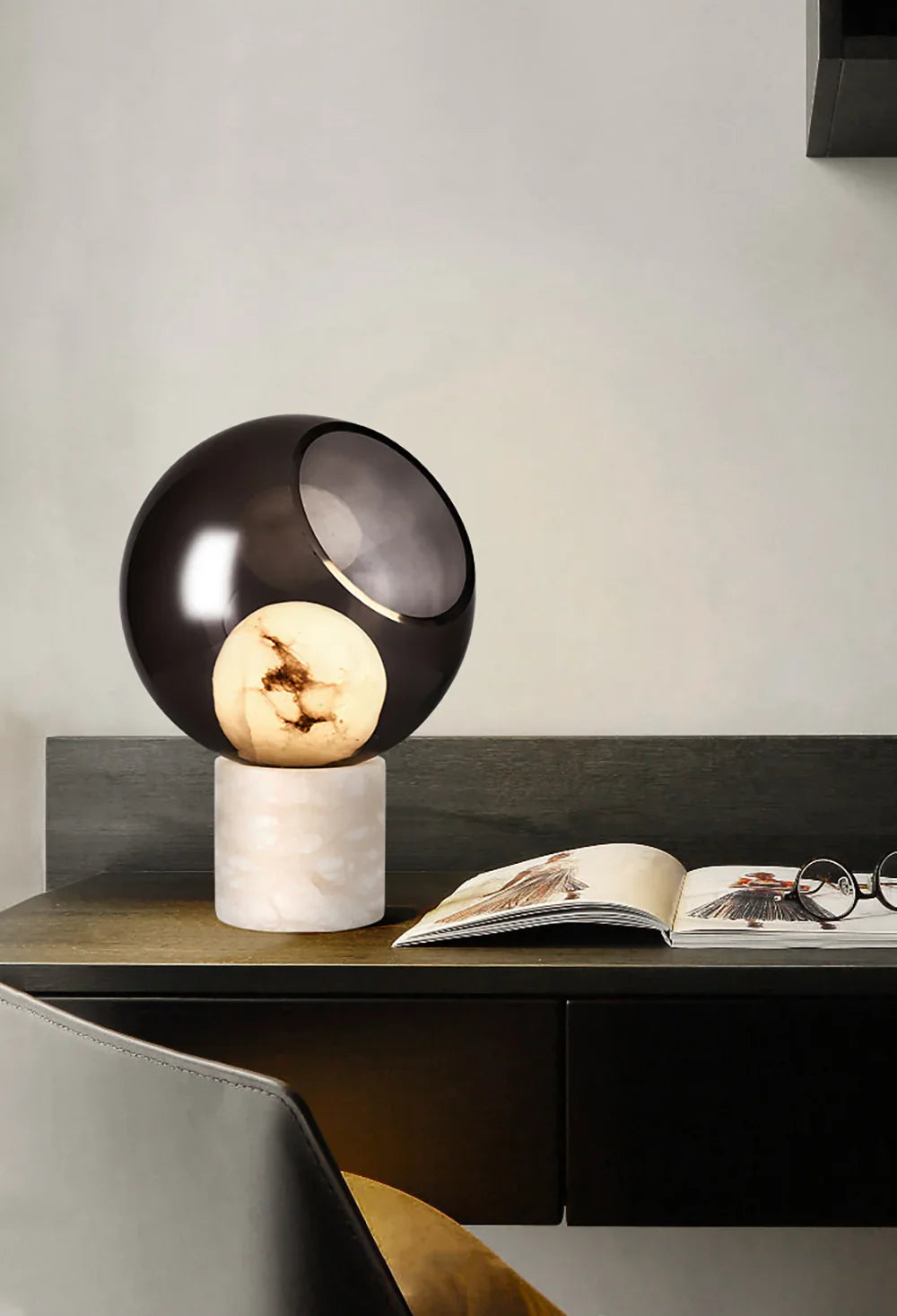 Alabaster Modern Smoked Glass Table Lamp