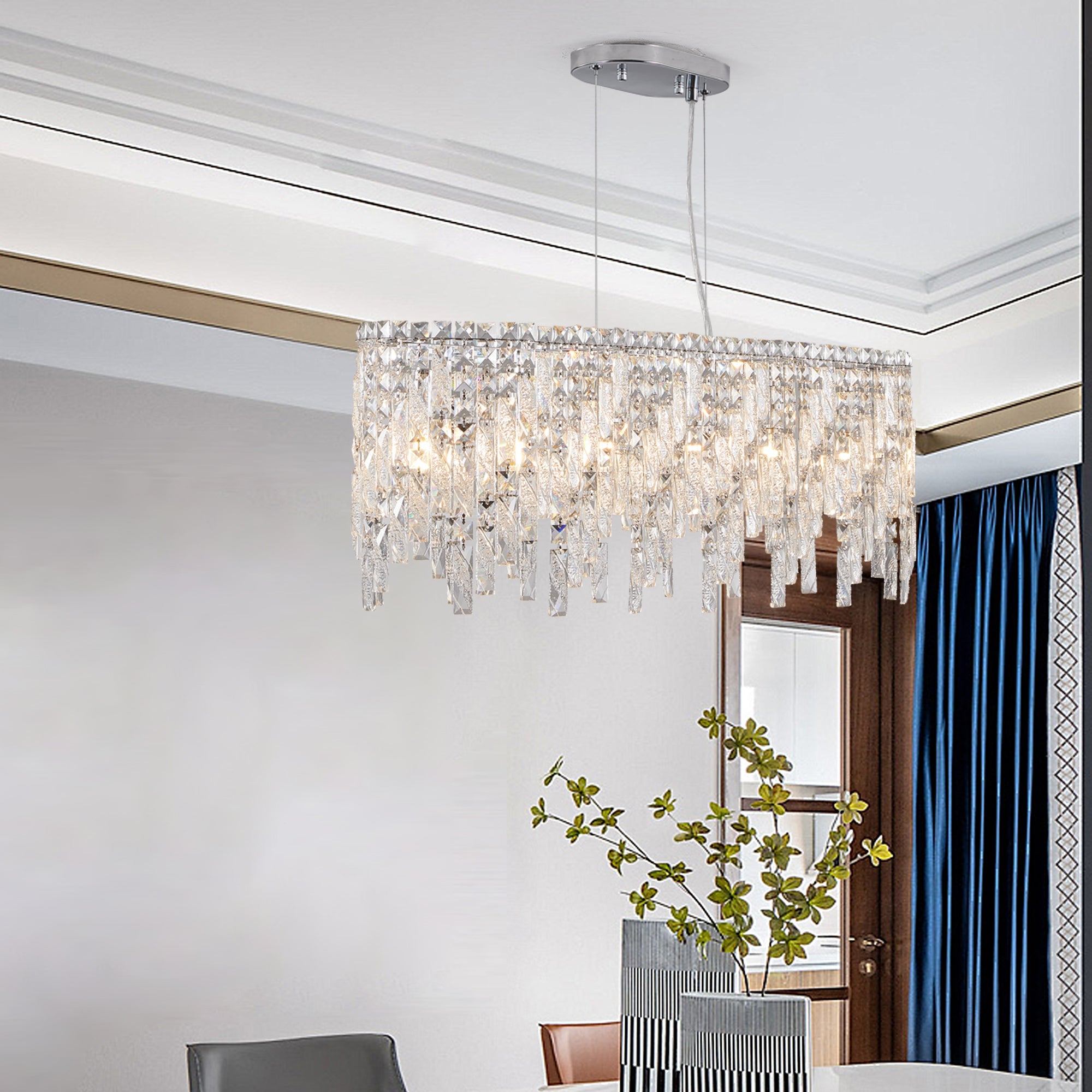 24"/35" Modern Round/Oval Crystal Chandelier