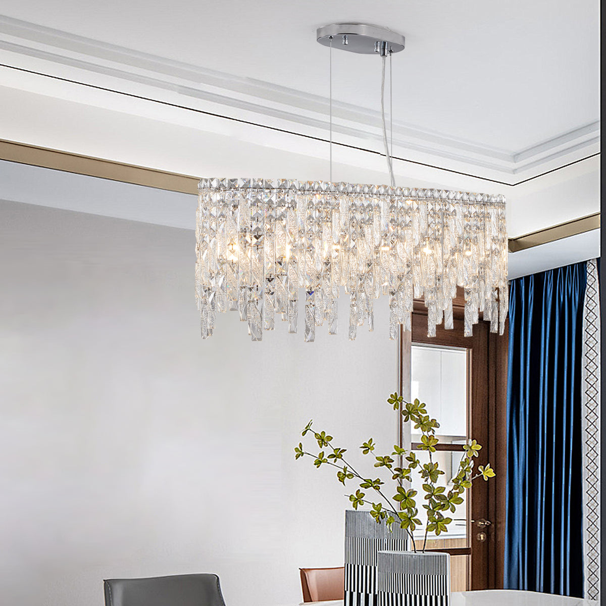 24"/35" Modern Round/Oval Crystal Chandelier