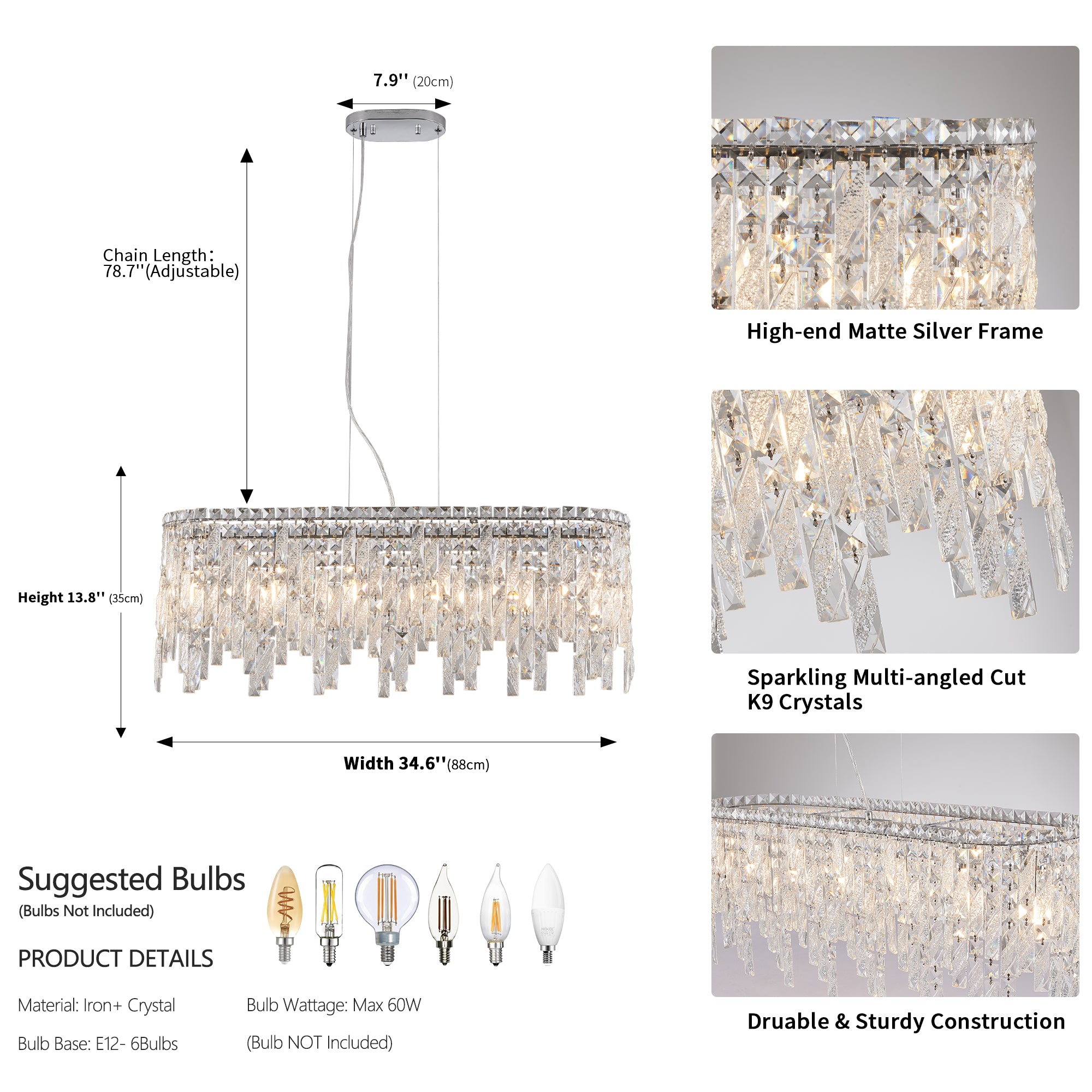 24"/35" Modern Round/Oval Crystal Chandelier