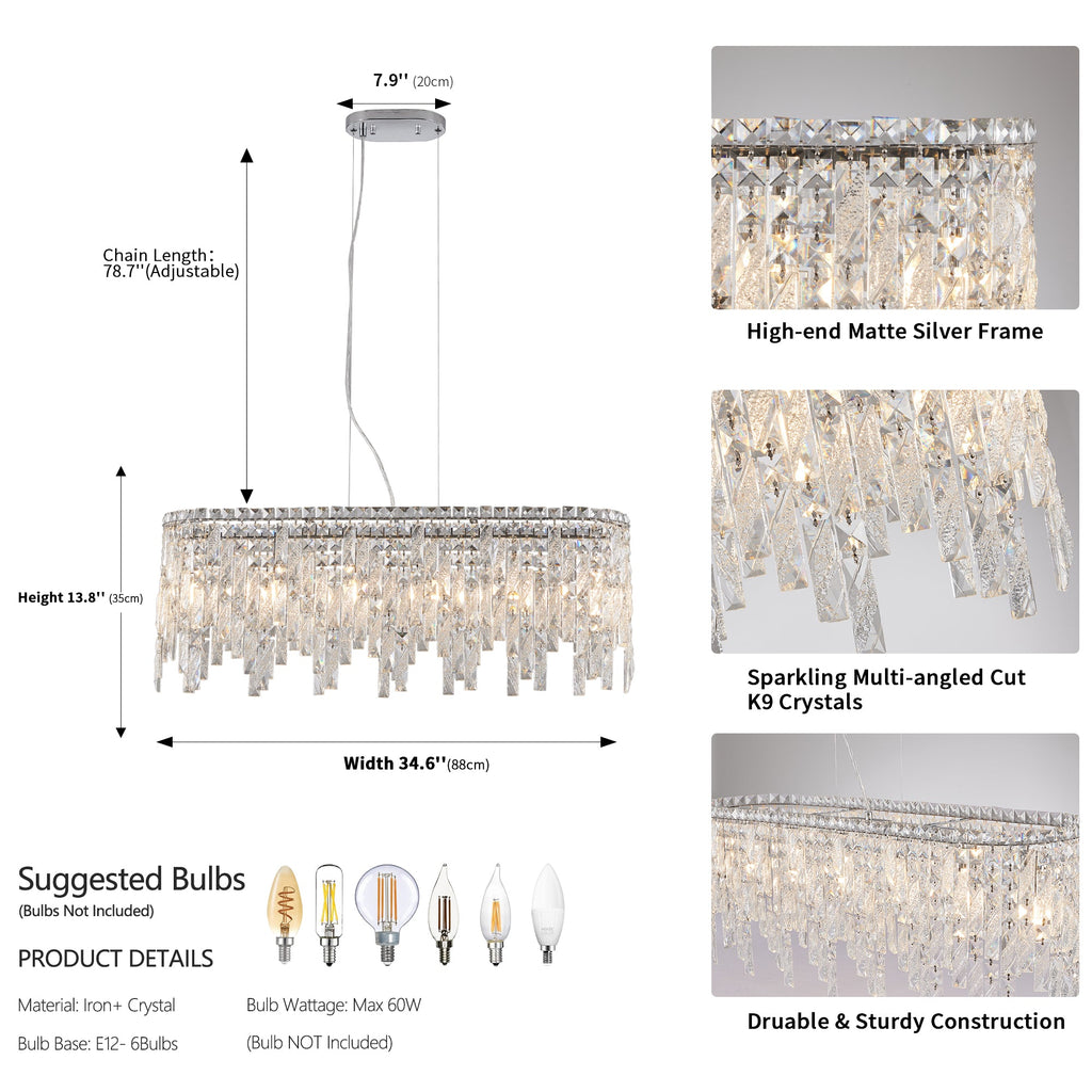 24"/35" Modern Round/Oval Crystal Chandelier
