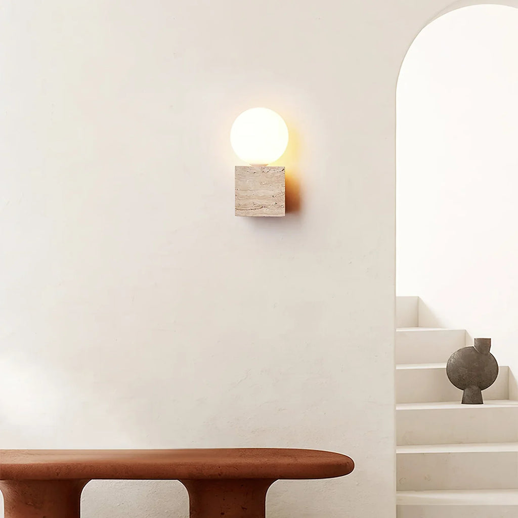 Cube Stone Travertine Wall Lamp