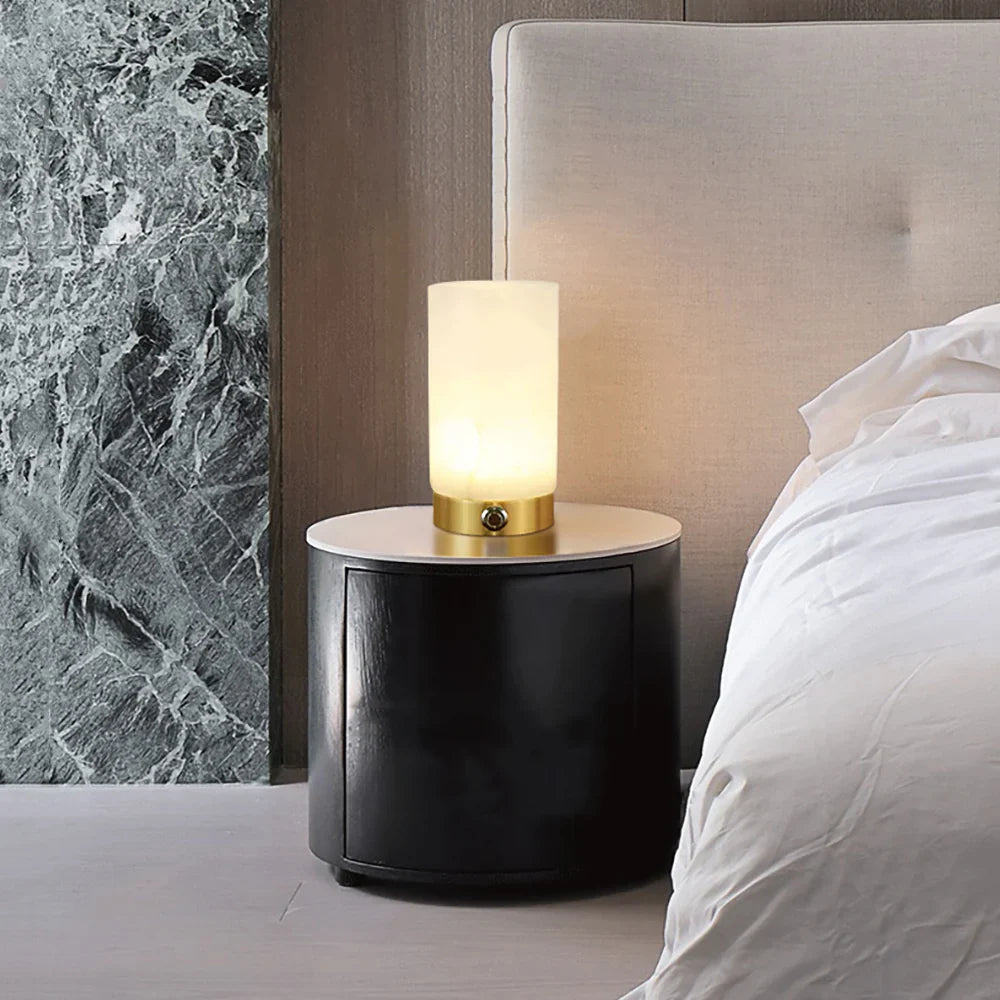 Cylindrical Totem Alabaster Table Lamp