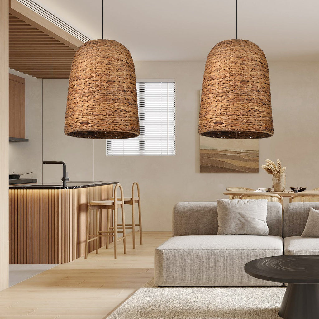 Natural Basket Seagrass Woven Pendant Light Boho Design Hanging Lamp