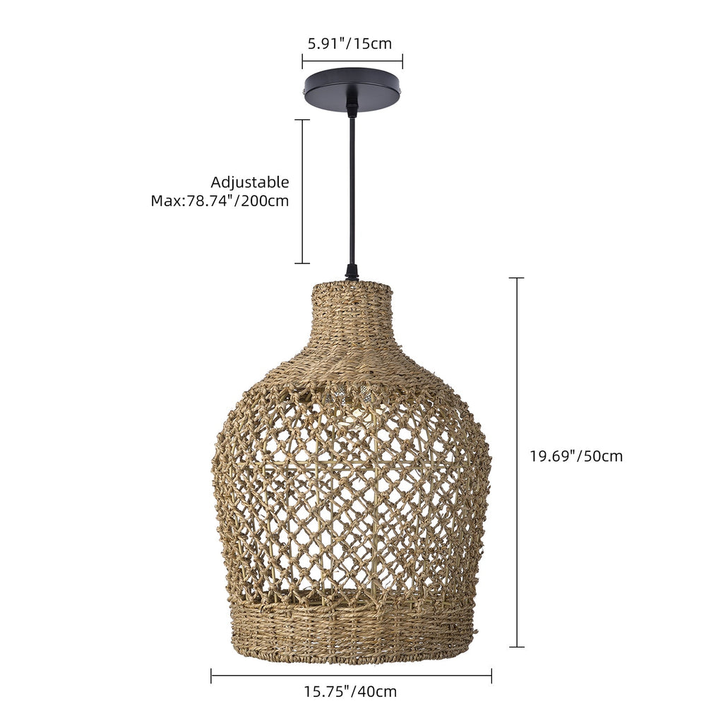 Bohemian style Straw rope hollow pendant light