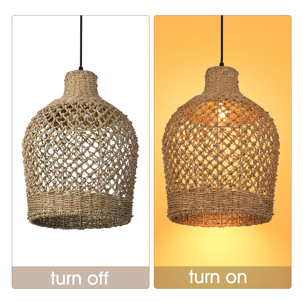 Bohemian style Straw rope hollow pendant light