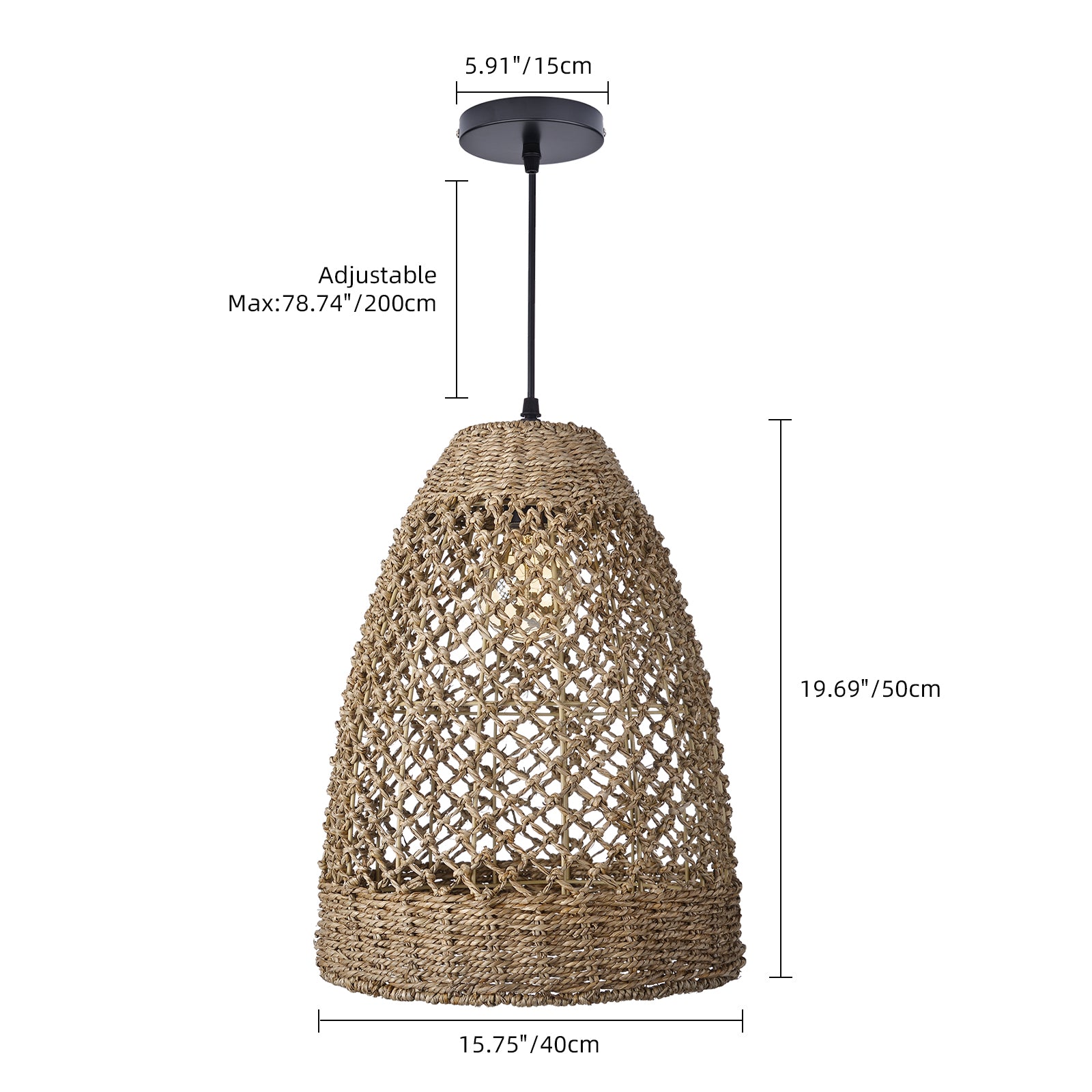 Farmhouse Coastal Boho Hanging Lamp with Handwoven Rattan Woven Pendant Light