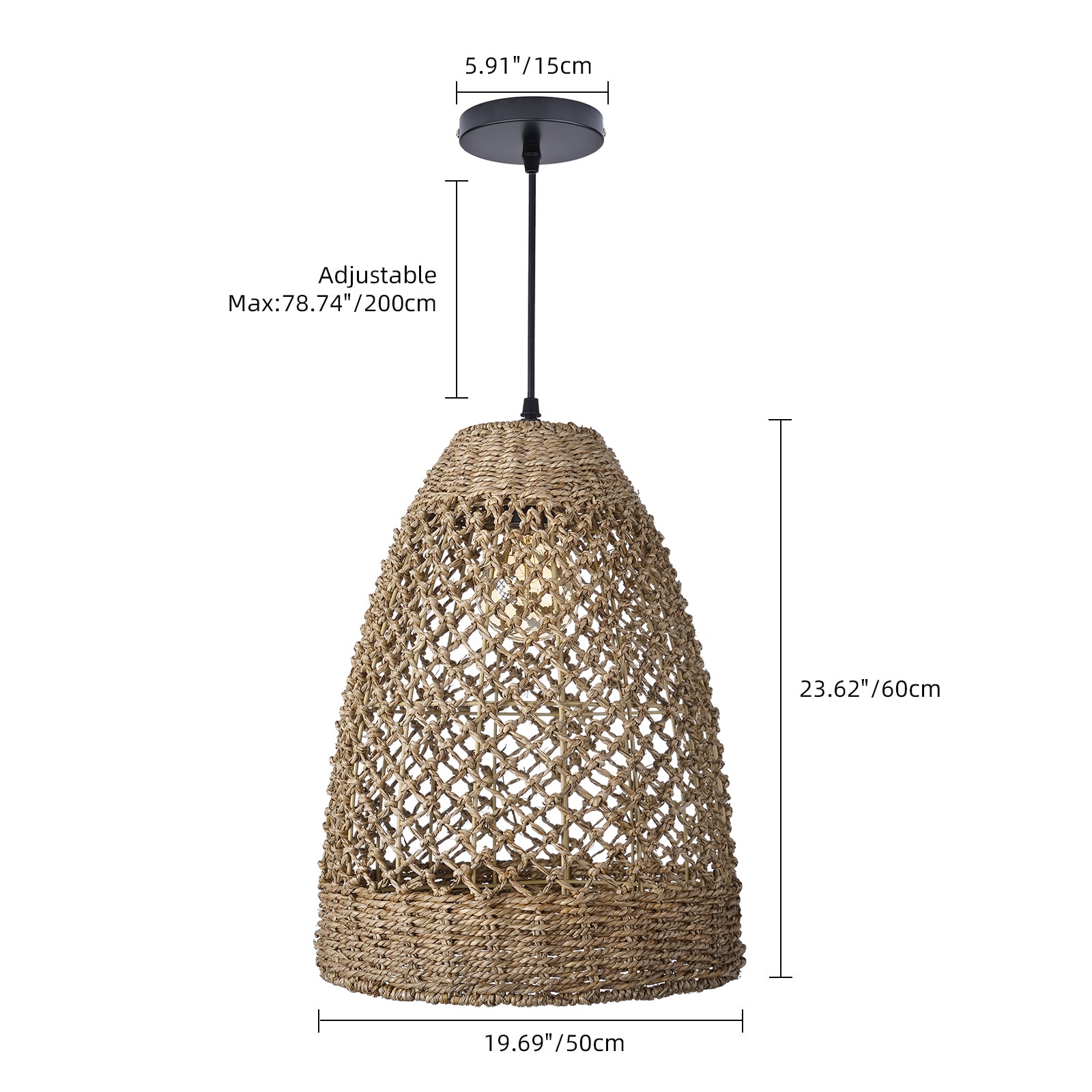 Farmhouse Coastal Boho Hanging Lamp with Handwoven Rattan Woven Pendant Light