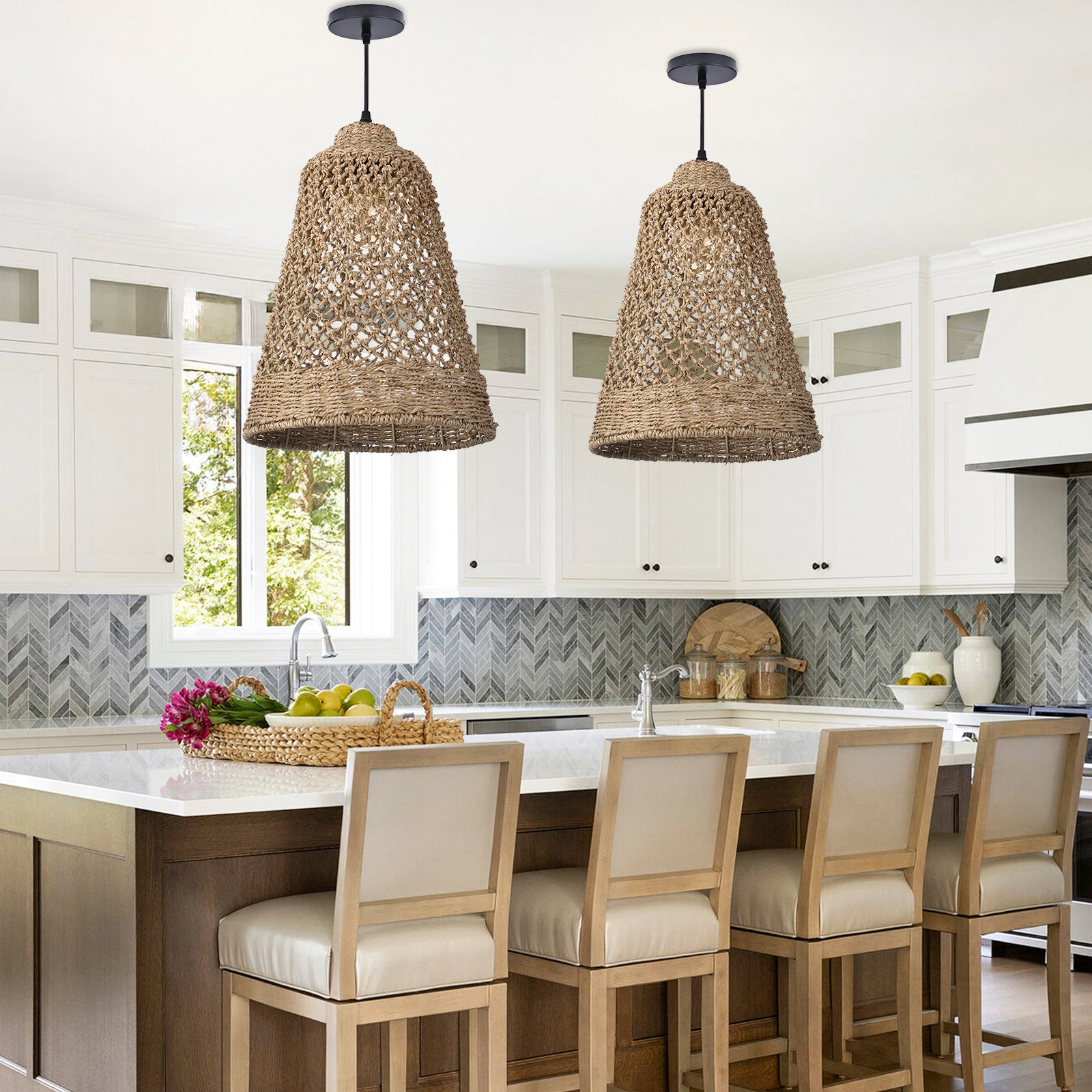 Hand-woven hollow dining room straw rope pendant light