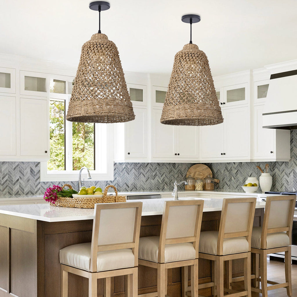 Hand-woven hollow dining room straw rope pendant light