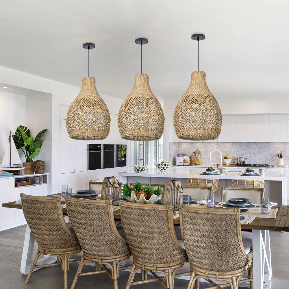 Kettle Style Hemp Rope Braided Handmade Pendant Light