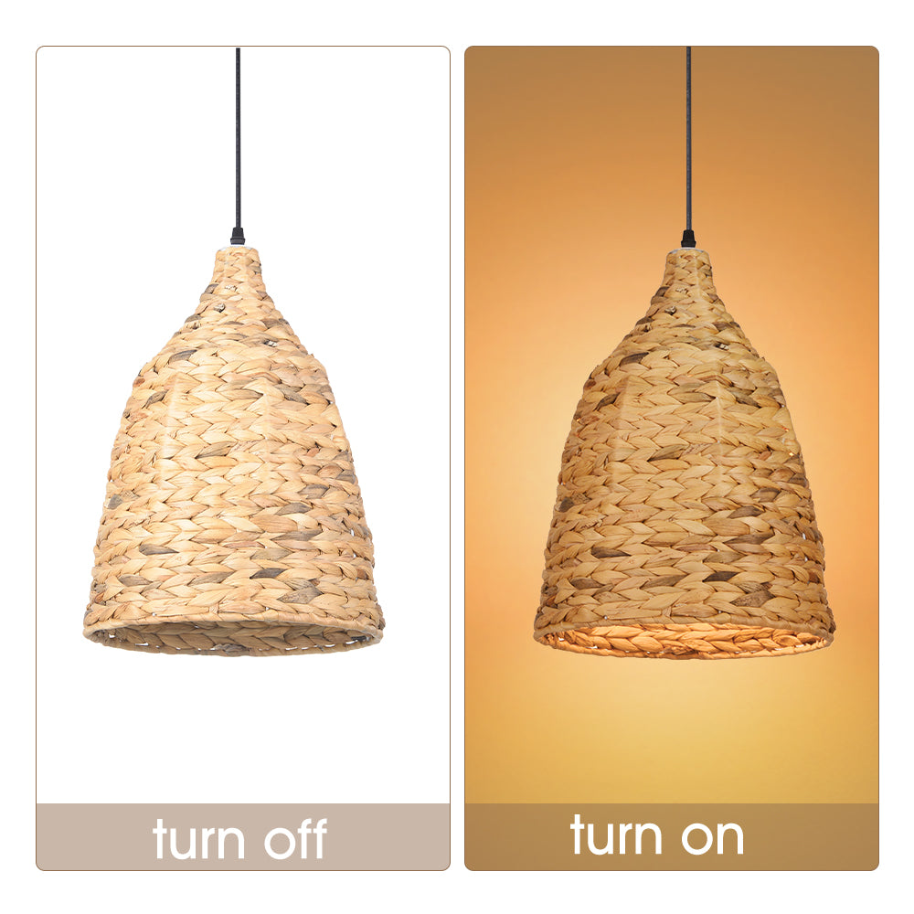Boho style Seagrass Semi-circular Hand Woven Rattan Pendant Lights