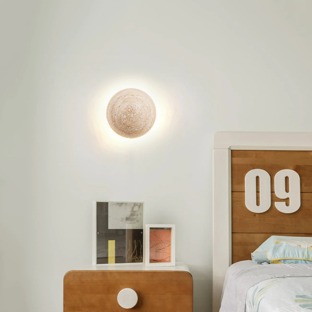 Luna Round Travertine Wall Light
