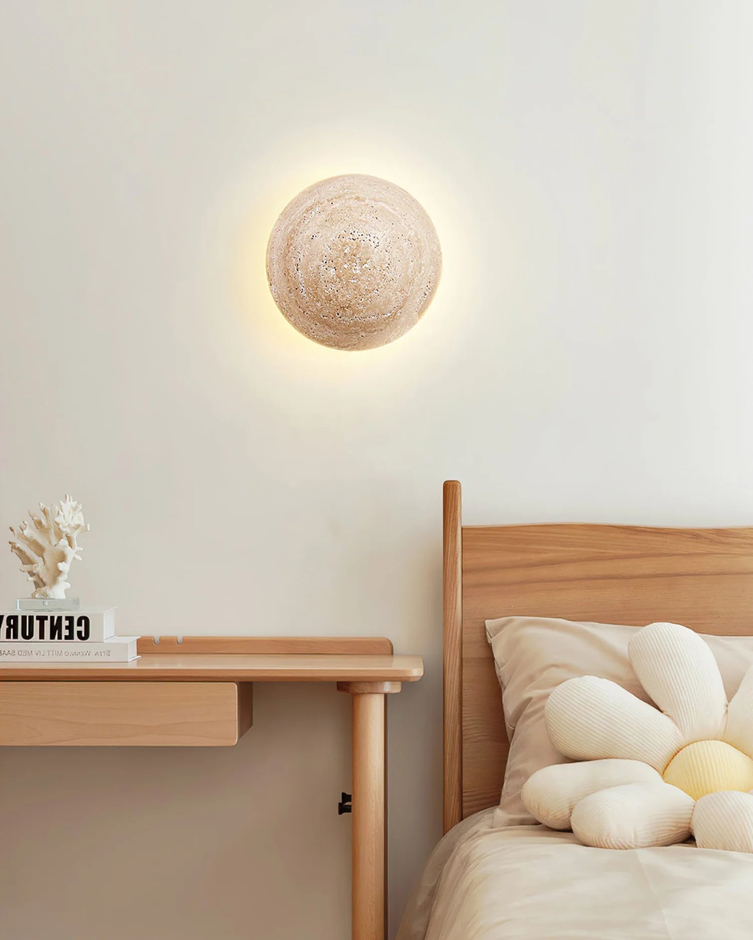 Luna Round Travertine Wall Light