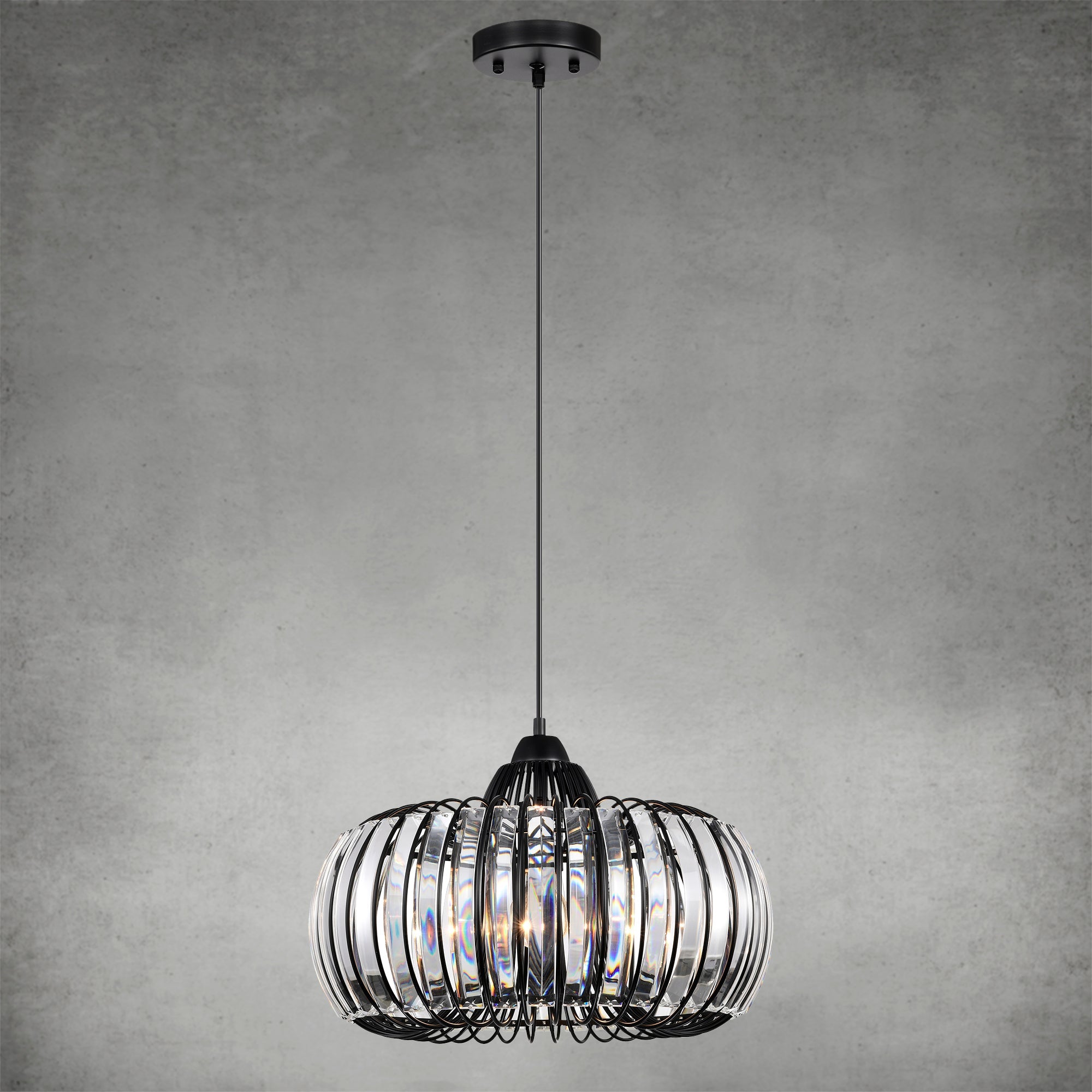 Modern Oblate Black Crystal Chandelier