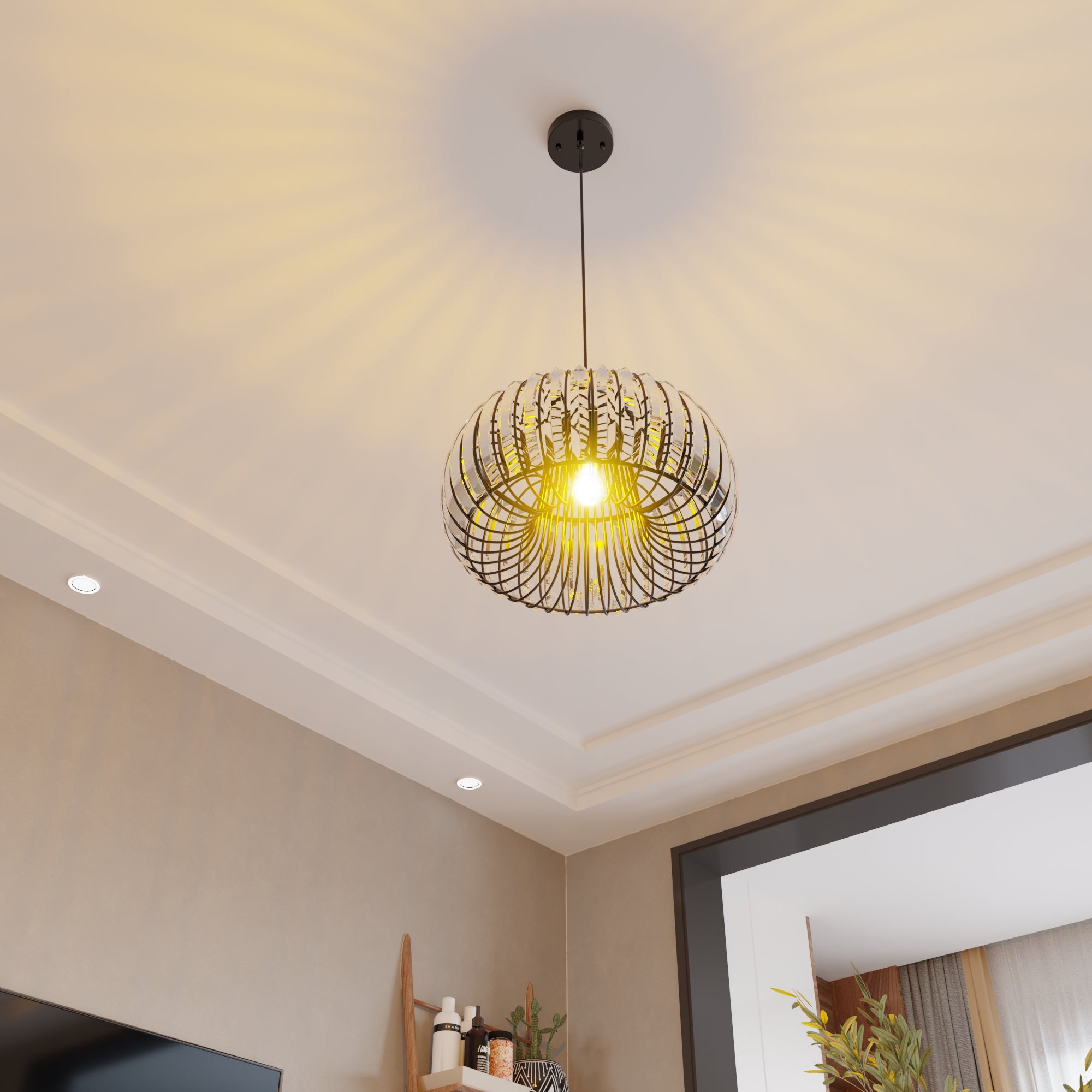 Modern Oblate Black Crystal Chandelier