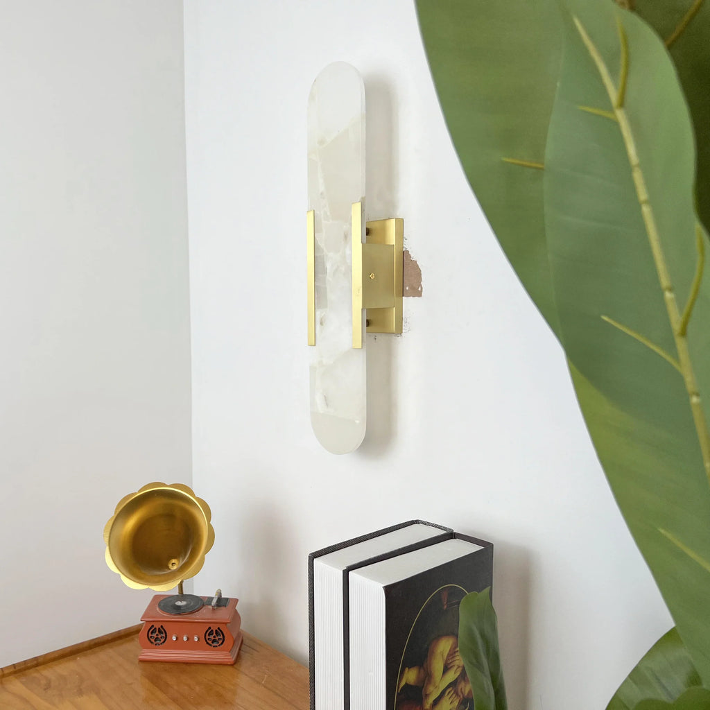 Modern Melange Elongated Alabaster Wall Lamp