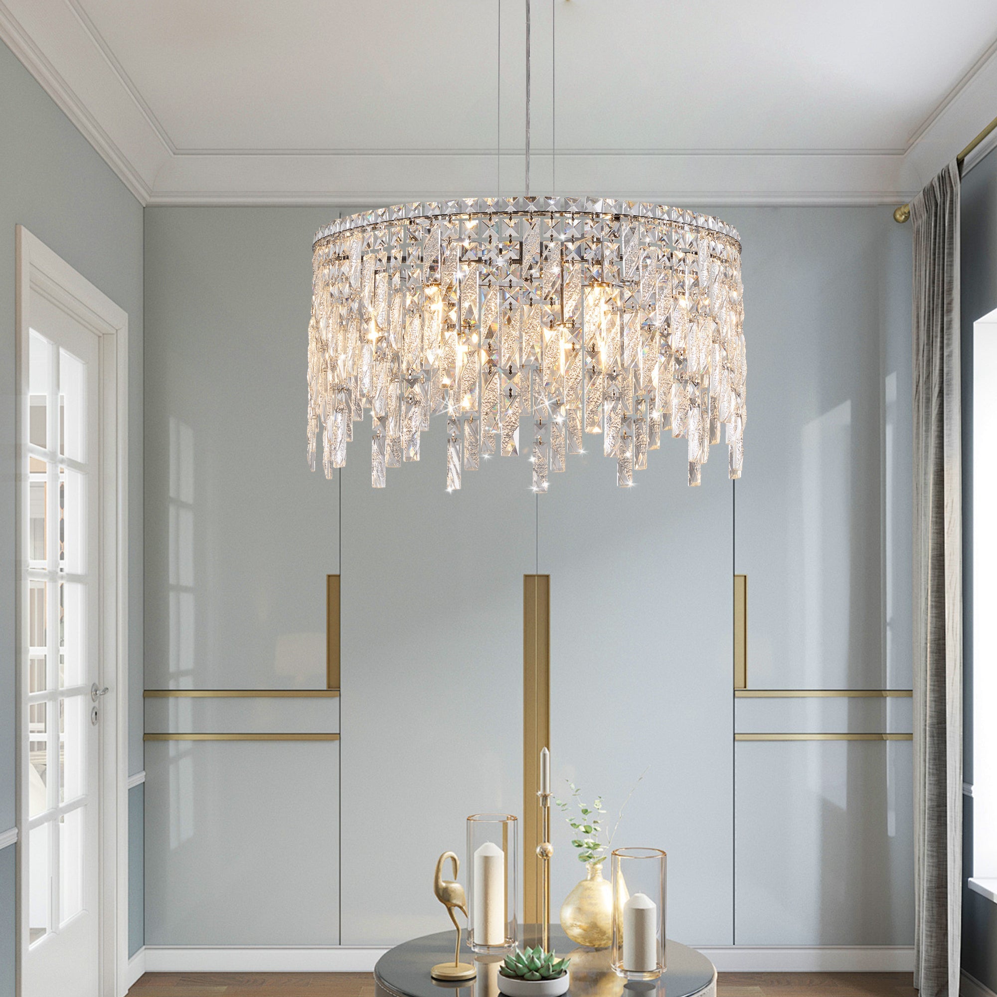 24"/35" Modern Round/Oval Crystal Chandelier