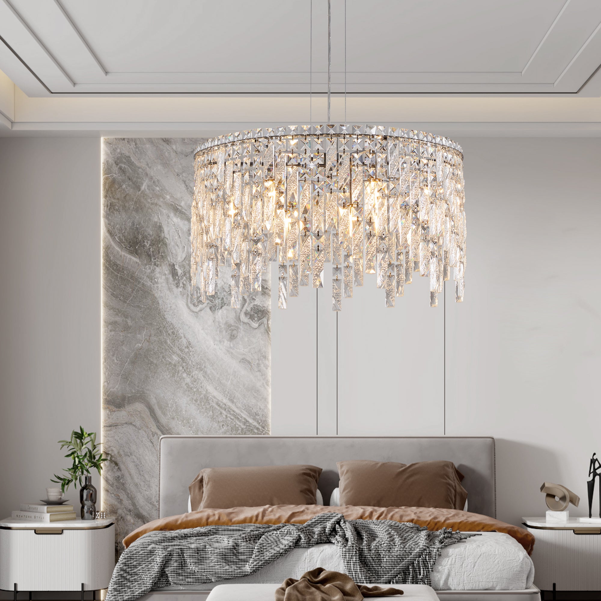 24"/35" Modern Round/Oval Crystal Chandelier