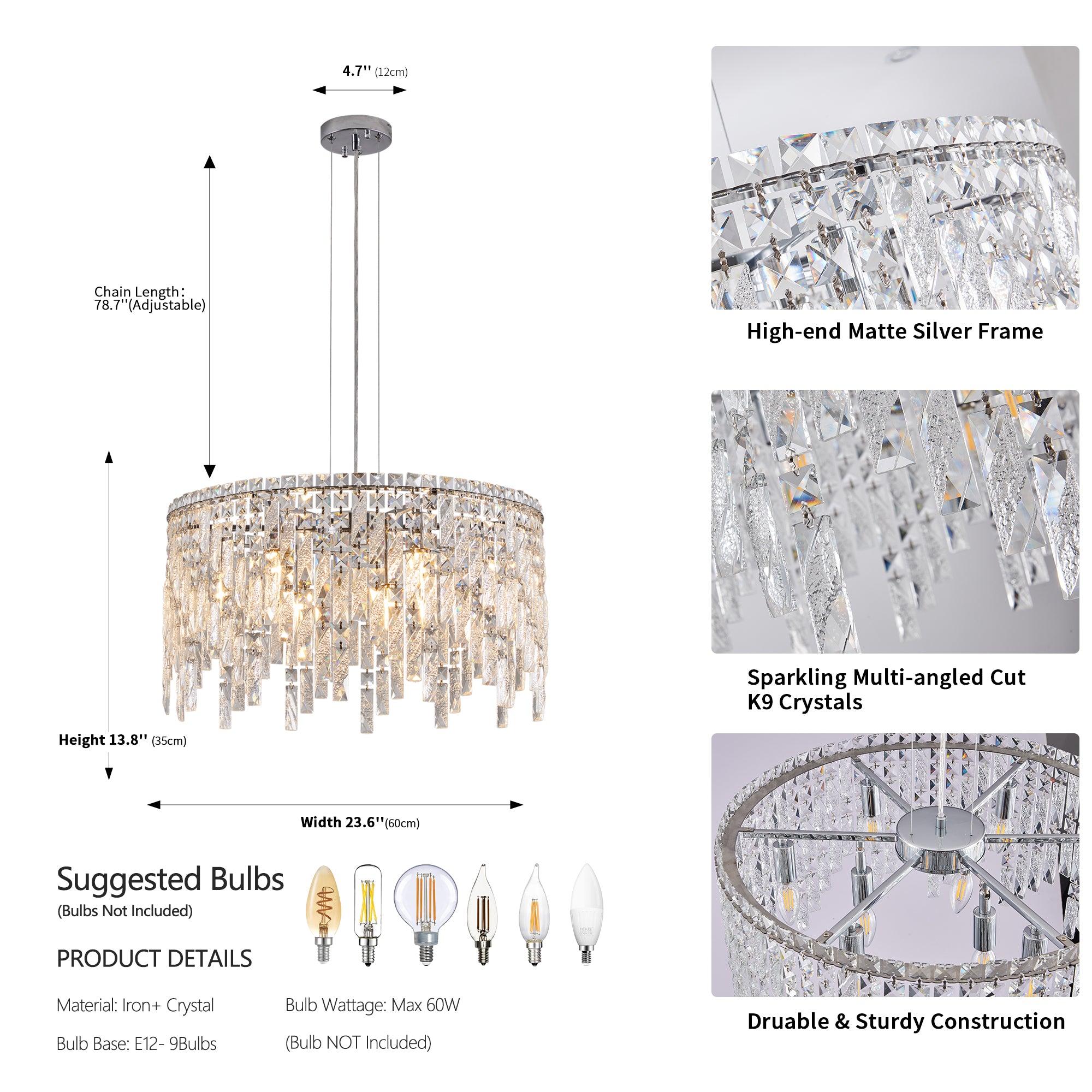 24"/35" Modern Round/Oval Crystal Chandelier