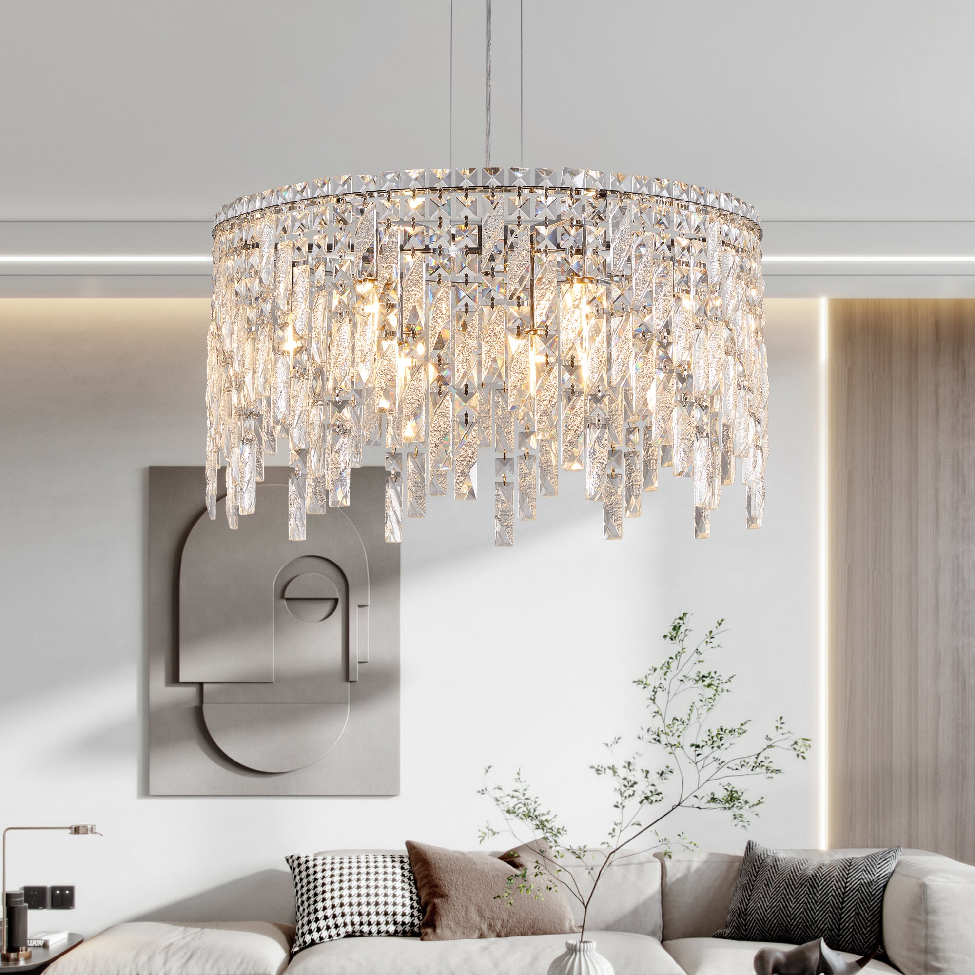 24"/35" Modern Round/Oval Crystal Chandelier
