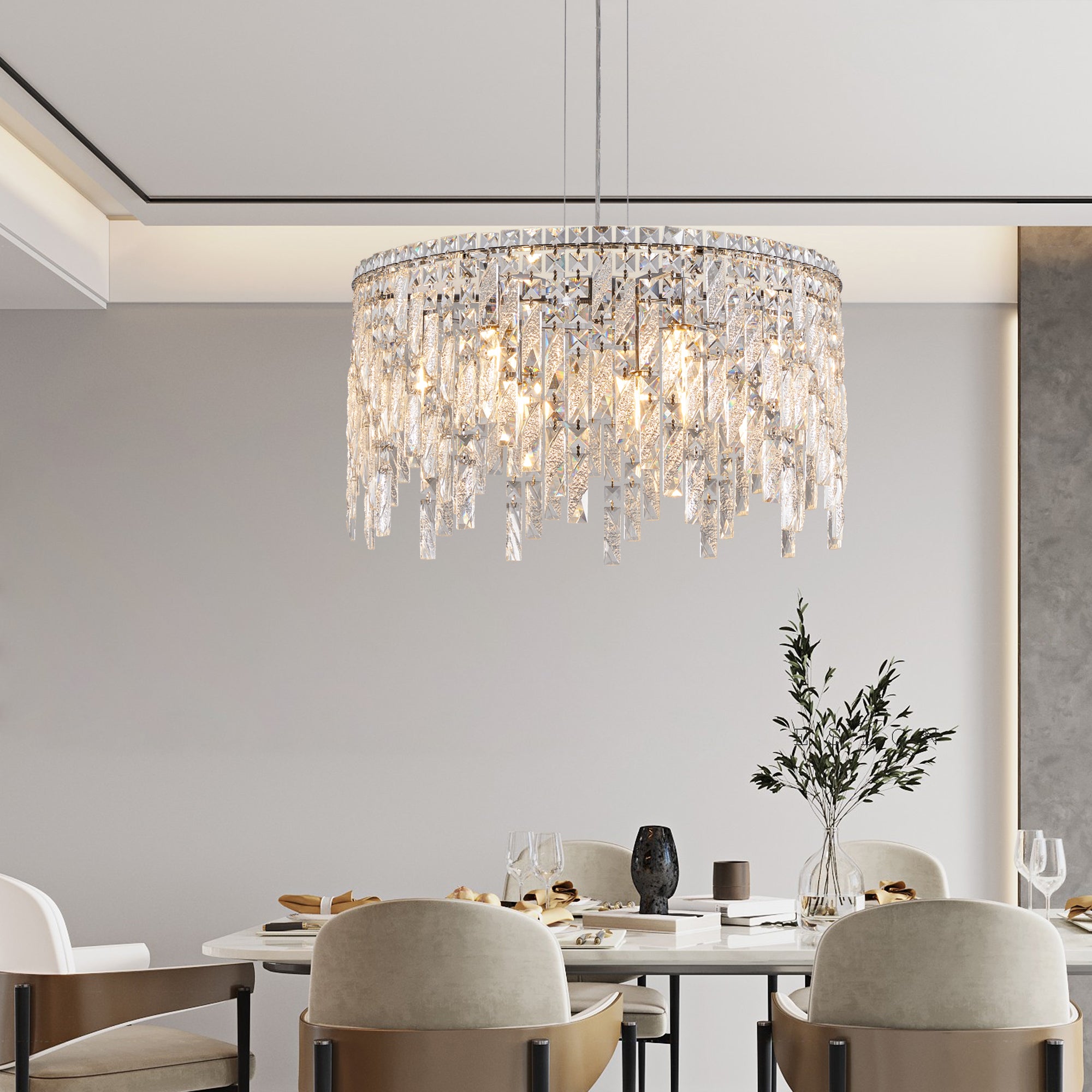 24"/35" Modern Round/Oval Crystal Chandelier