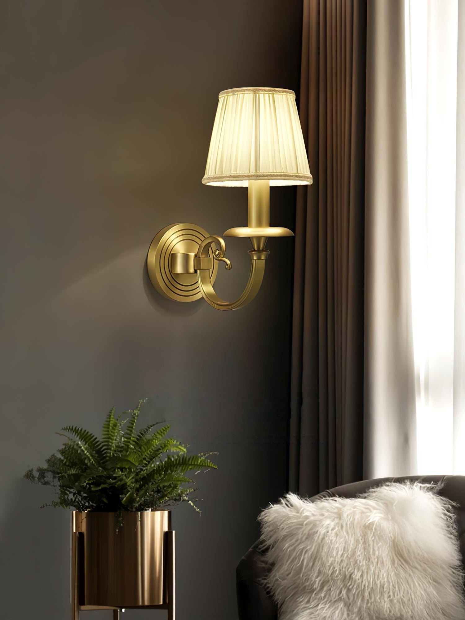 Pleated Brass Wall Lamp