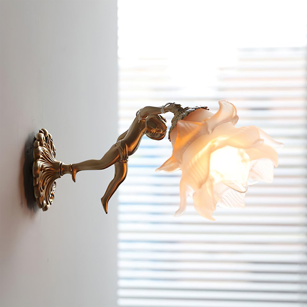Putti Statuettes Brass Wall Lamp