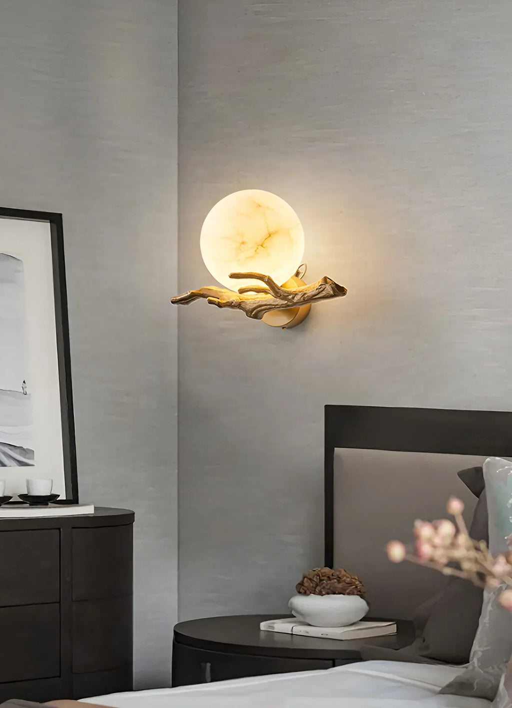 Retro Brass Twigs Alabaster Wall Lamp