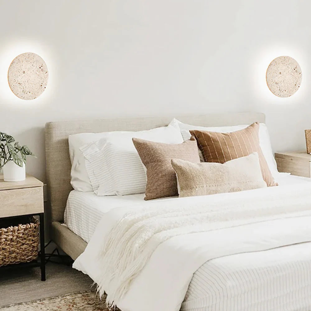 Round Natural Travertine Wall Lamp